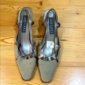 Taupe sling backs with metallic trim size 9